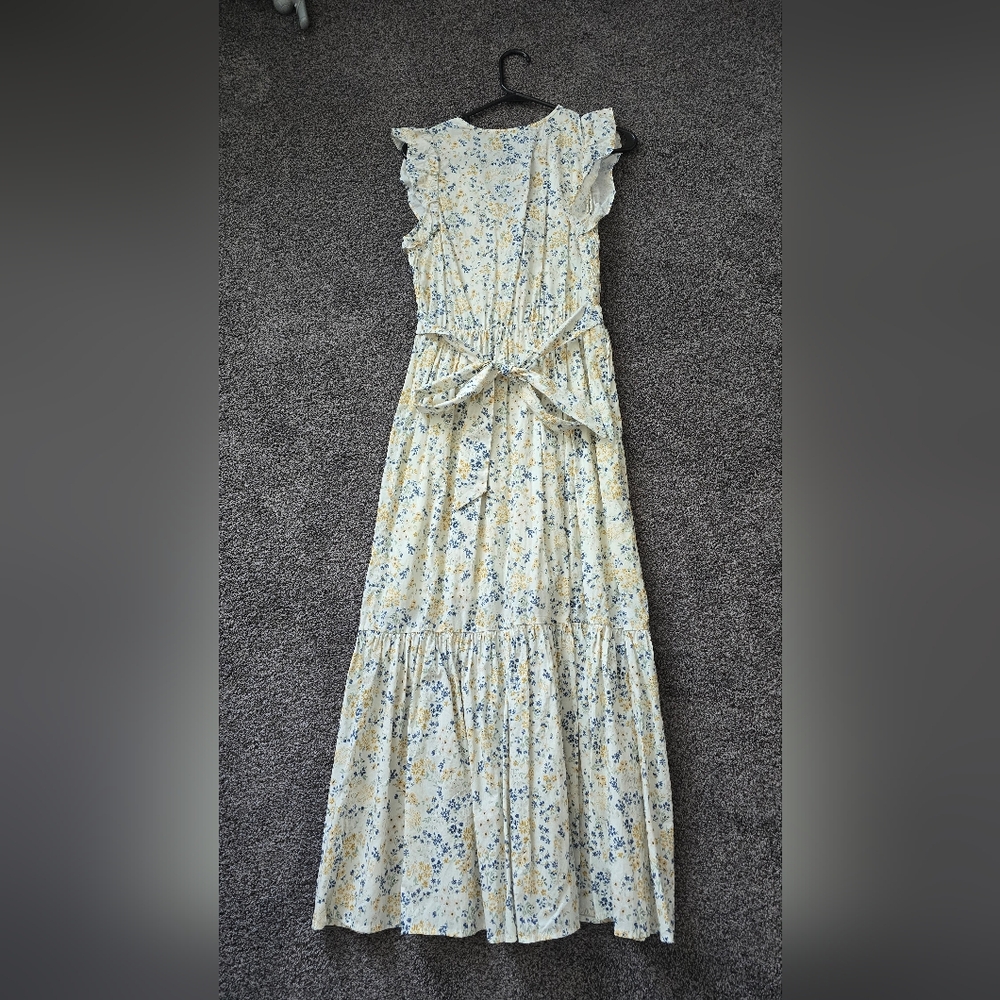 Neuflora Catalina Ruffled Dress Cream with Blue & Yellow Floral - Picture 5 of 6